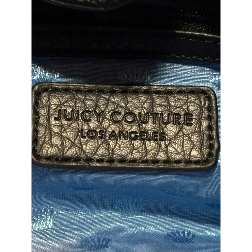 Juicy Couture Black Pebble Faux Leather Tote Bag With Gold Hardware & Front Pock
